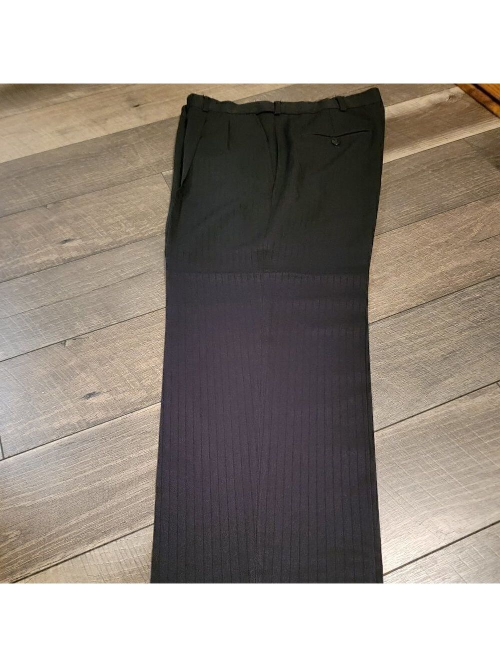 Haggar Men's Pleated Front Dress Pants - Cuffed hem.  Black tone on tone striped